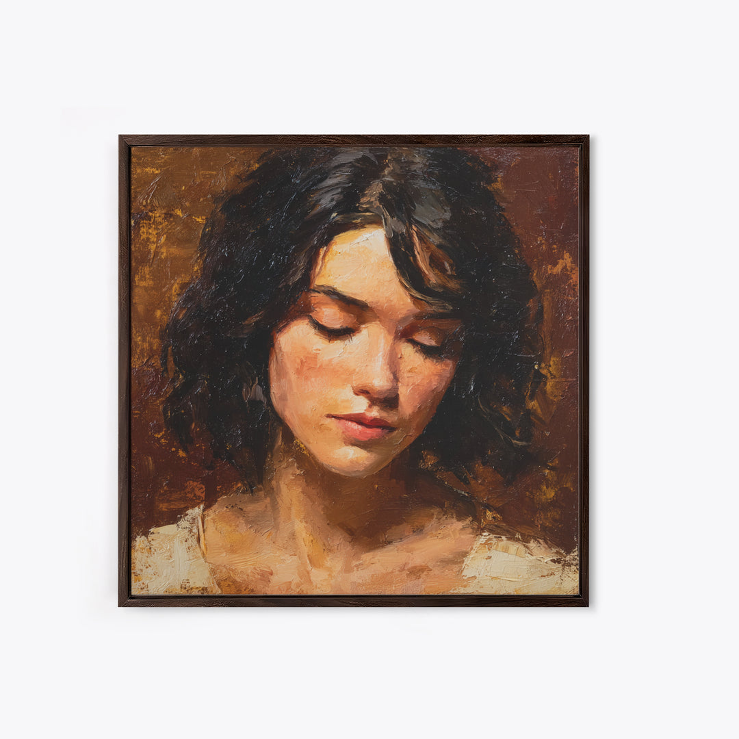 Expressive Portrait with Dramatic Light and Textured Canvas Print, Art, Living Room Decor, Fine Art, Art Nouveau, ART-1x1-4