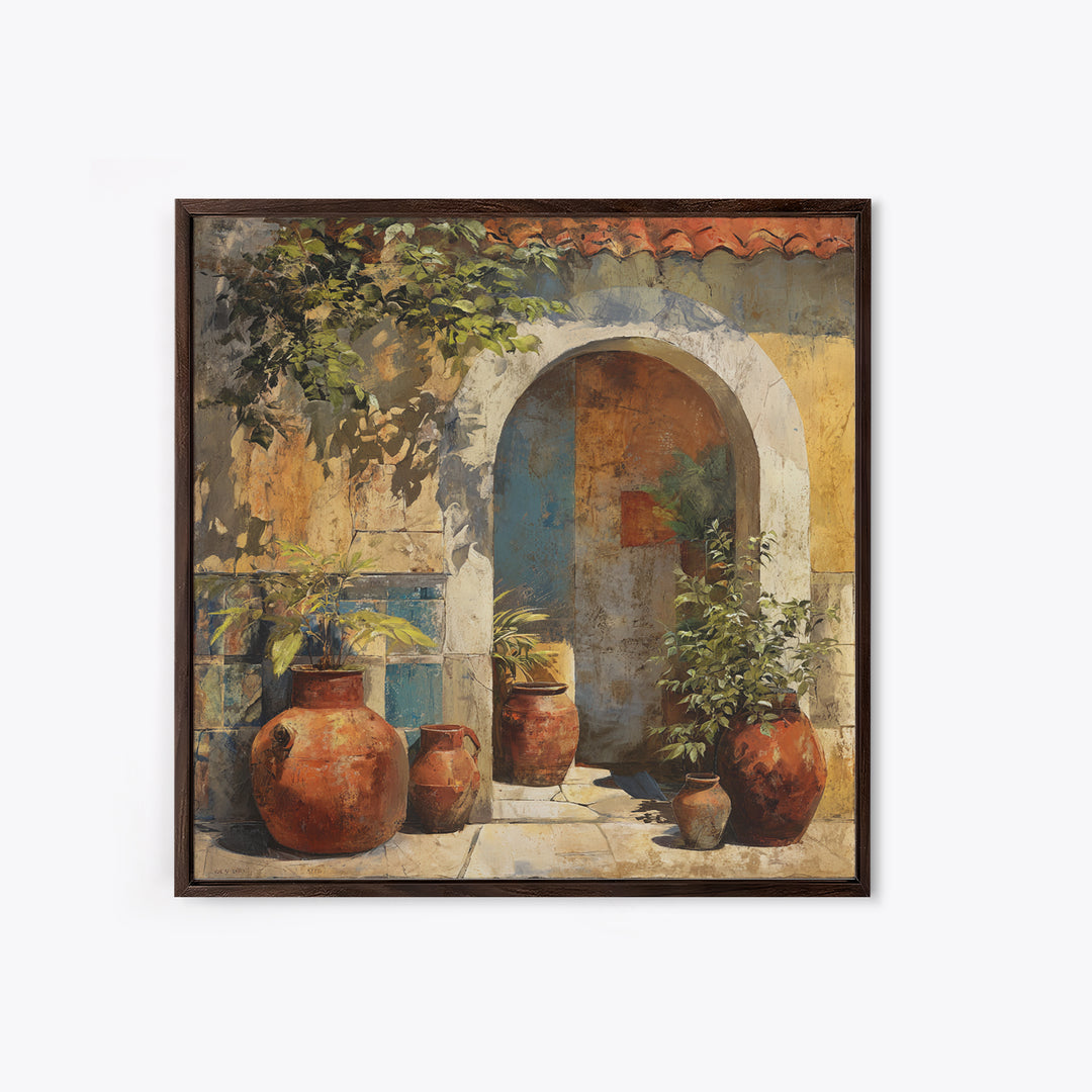 Architectural Archway in Warm Mediterranean Light Framed Canvas Print, Art, Textured Wall Art, Living Room Decor, Fine Art, ART-1x1-46