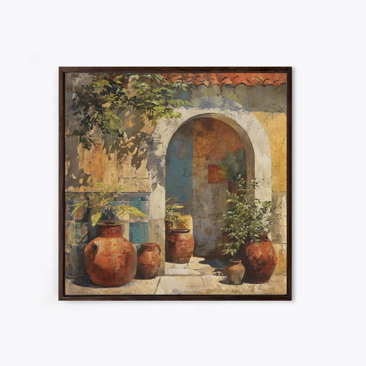 Architectural Archway in Warm Mediterranean Light Framed Canvas Print, Art, Textured Wall Art, Living Room Decor, Fine Art, ART-1x1-46