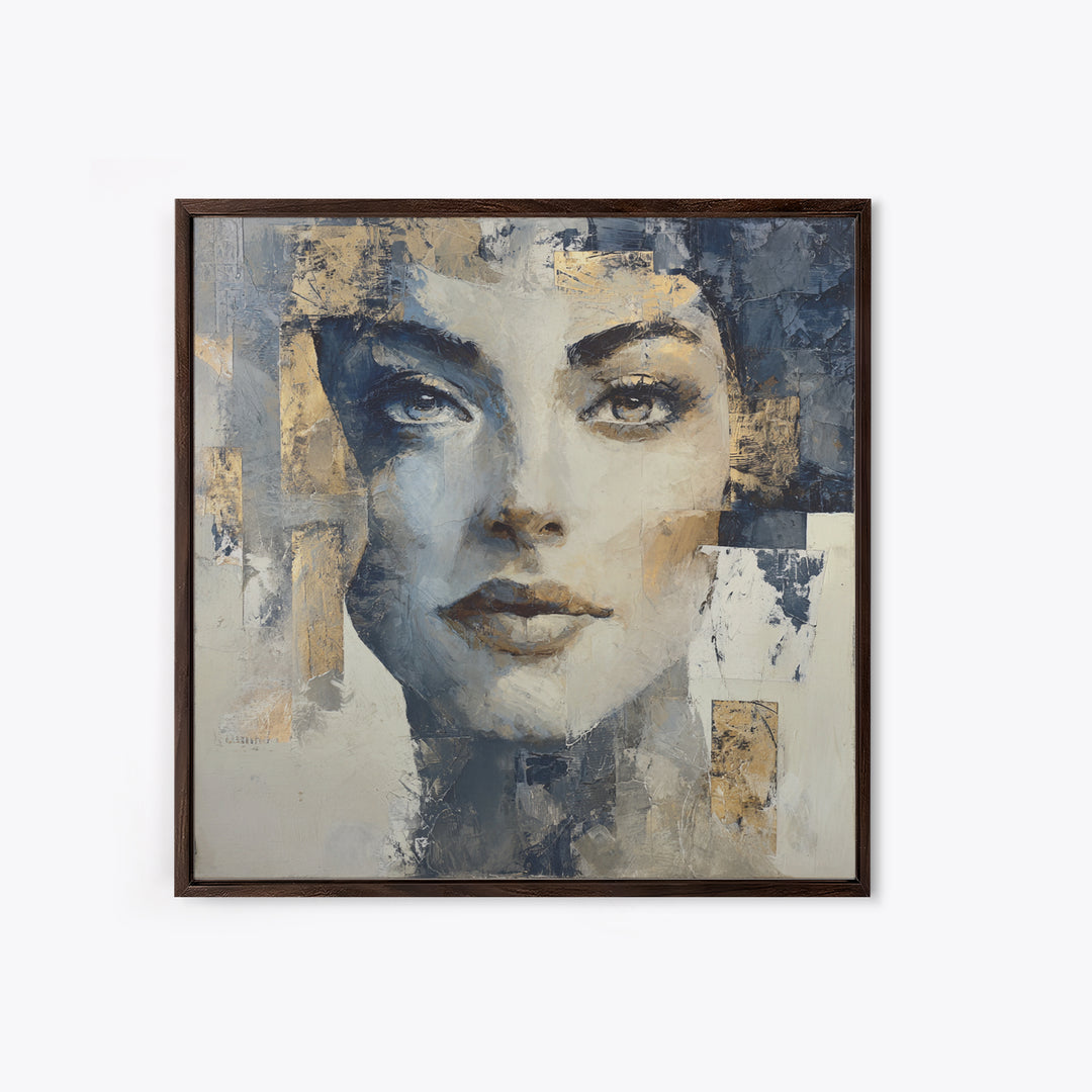 Expressive Portrait with Dramatic Light and Textured Framed Canvas Print, Art, Ai Art, Living Room Decor, Fine Art, ART-1x1-52