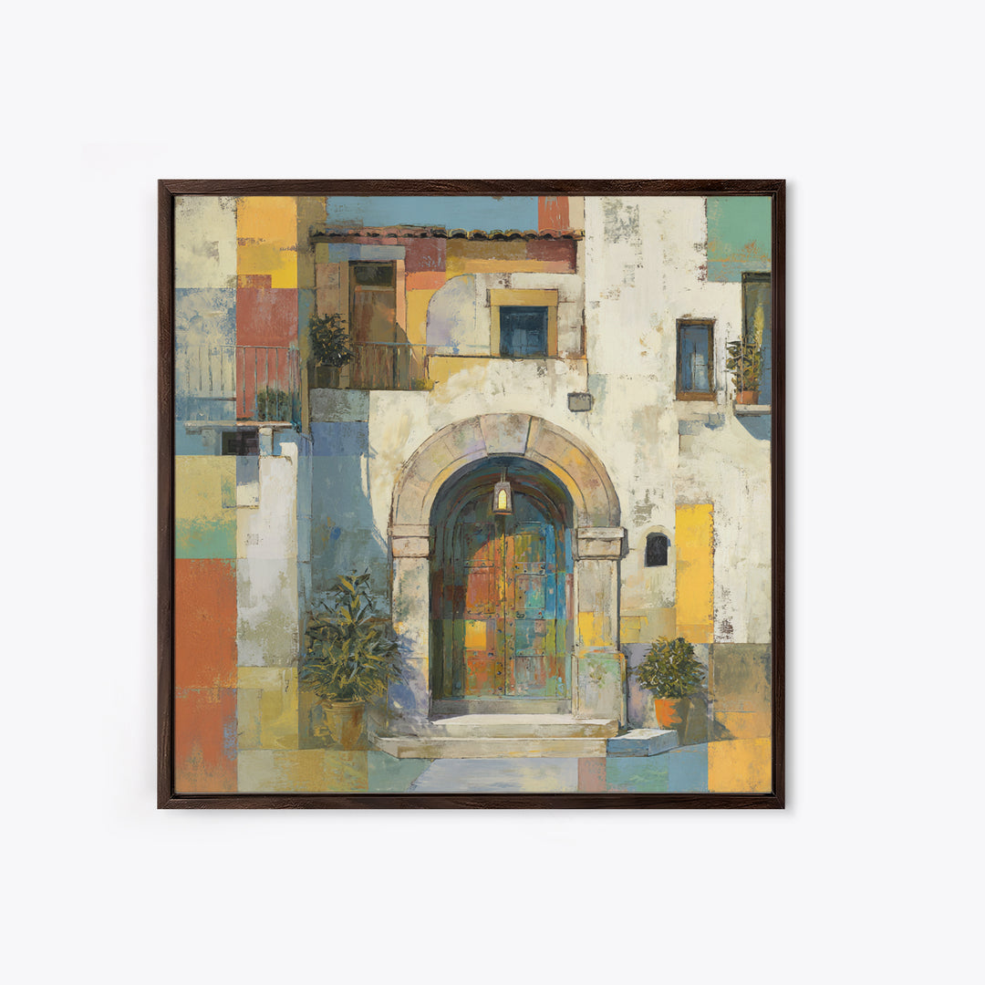 Architectural Archway in Warm Mediterranean Light Framed Canvas Print, Art, Textured Wall Art, Living Room Decor, Fine Art, ART-1x1-70