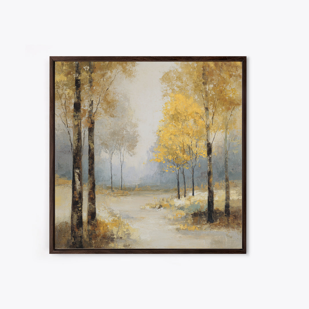 Woodland Path with Golden Autumn Atmosphere Framed Canvas Print, Art, Printable Art, Living Room Decor, Fine Art, ART-1x1-71