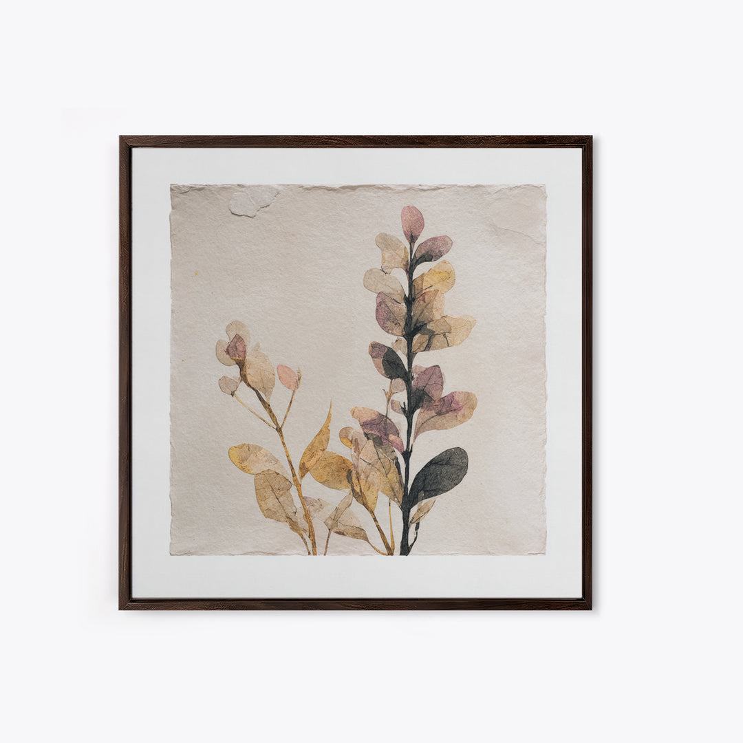Minimal Botanical Ink Drawing on Handmade Paper Canvas Print, Art, Neutral Decor, Living Room Decor, Fine Art, ART-1x1-77