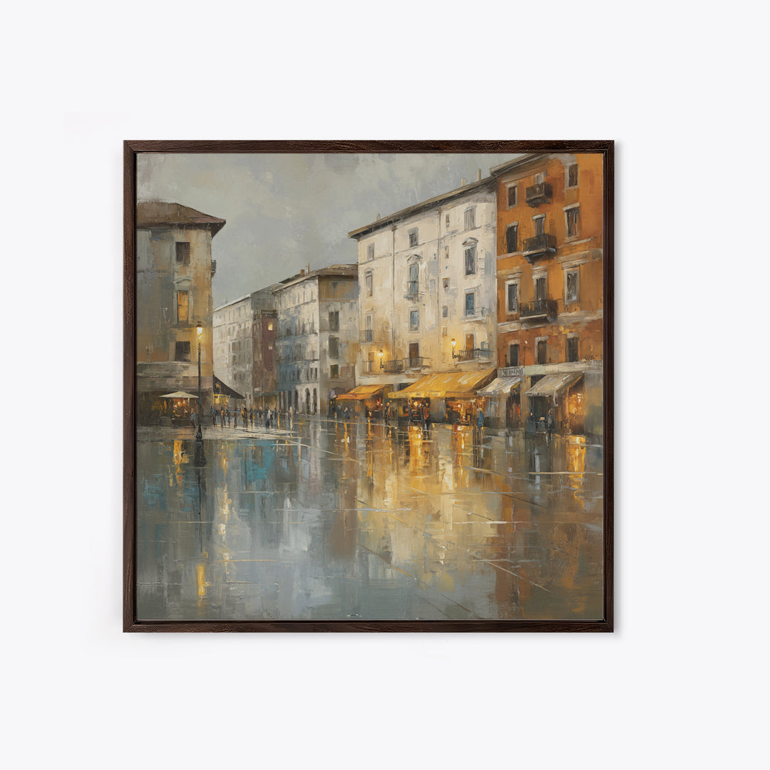 Moody City Scene Reflected Canvas Print, Art, Boho Wall Art, Living Room Decor, Oil Painting, Textured Painting, ART-1x1-82