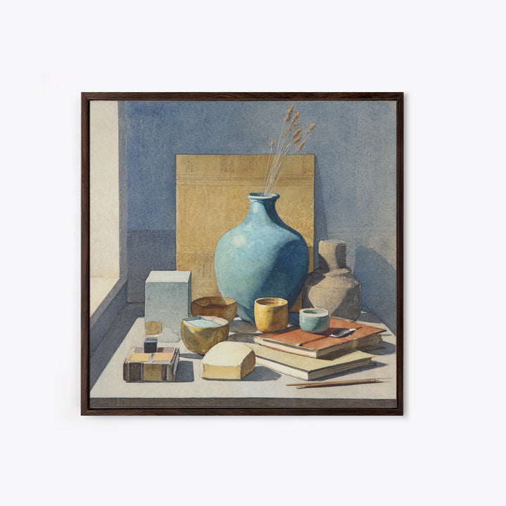 Sunlit Interior Still Life Canvas Print, Art, Pink Wall Art, Living Room Decor, Fine Art, Textured Painting, ART-1x1-86