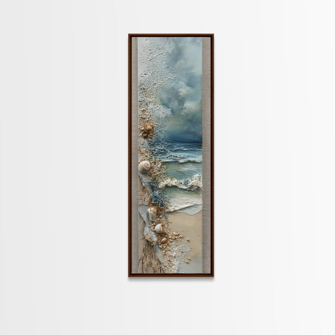 Dramatic Seascape with Foam and Storm Clouds Canvas Print, Art, Boho Wall Art, Living Room Decor, Oil Painting, ART-1x3-12