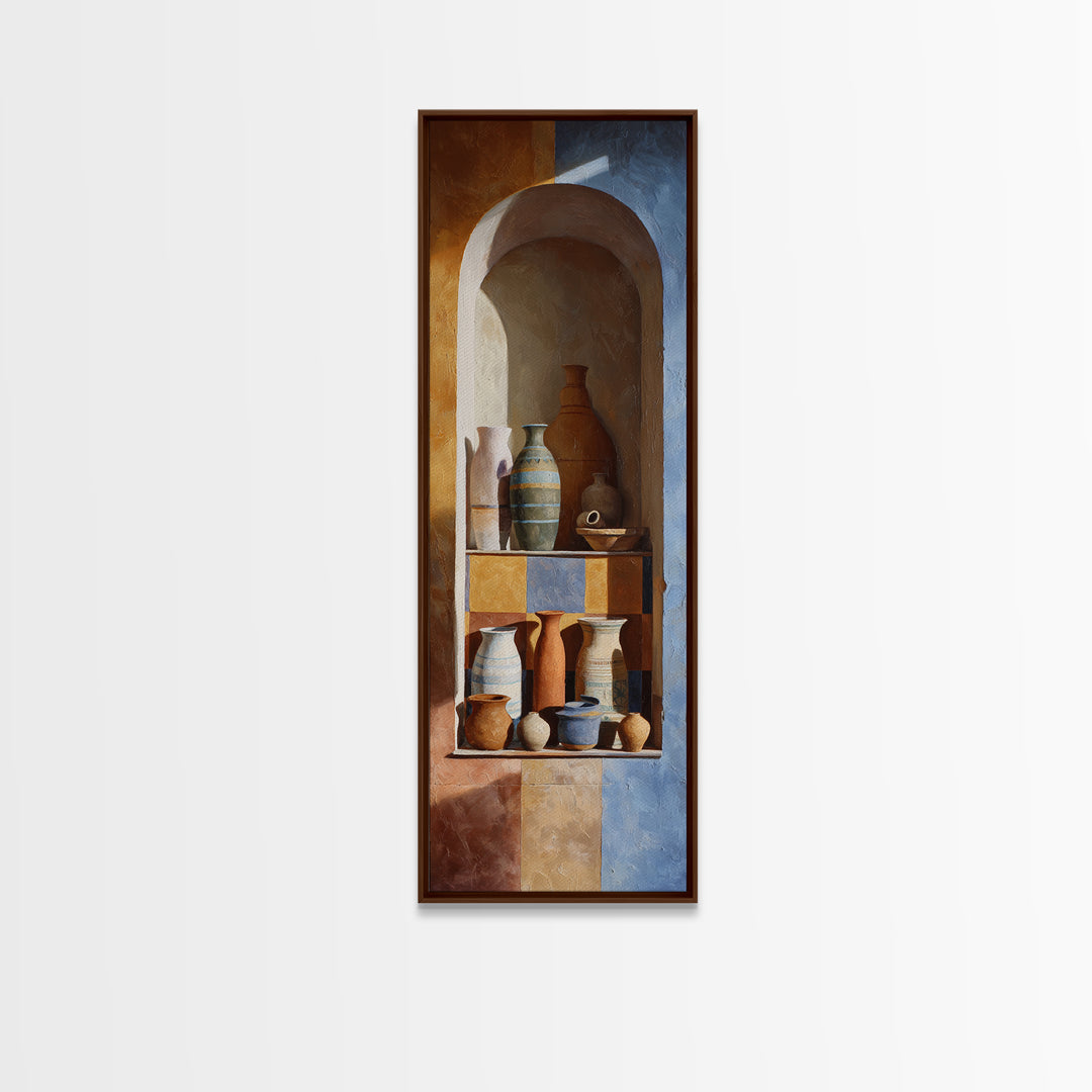 Architectural Archway in Warm Mediterranean Light Framed Canvas Print, Art, Black Art, Living Room Decor, Watercolor Art, ART-1x3-34
