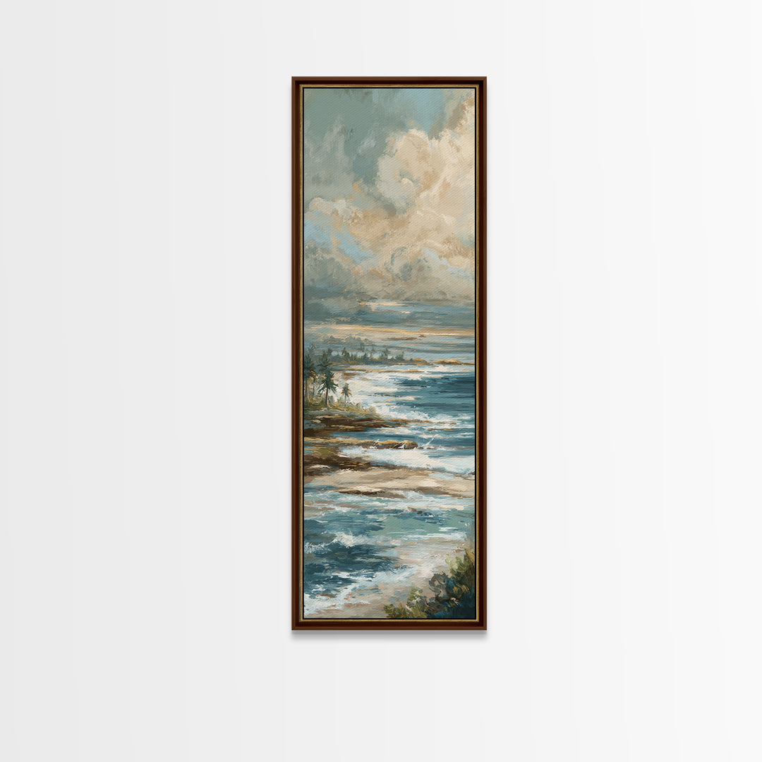 Dramatic Seascape with Foam and Storm Clouds Framed Canvas Print, Art, Neutral Decor, Living Room Decor, Fine Art, ART-1x3-36