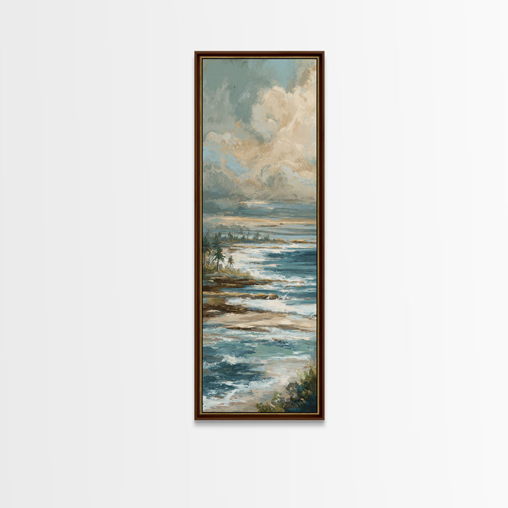 Dramatic Seascape with Foam and Storm Clouds Framed Canvas Print, Art, Neutral Decor, Living Room Decor, Fine Art, ART-1x3-36