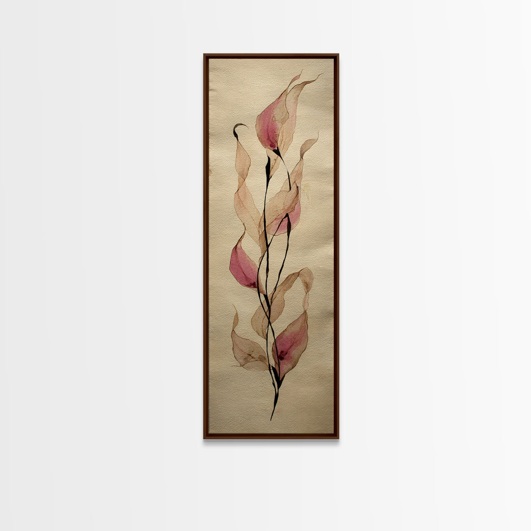 Minimal Botanical Ink Drawing on Handmade Paper Canvas Print, Art, Art Deco, Living Room Decor, Fine Art, Printable Art, ART-1x3-41