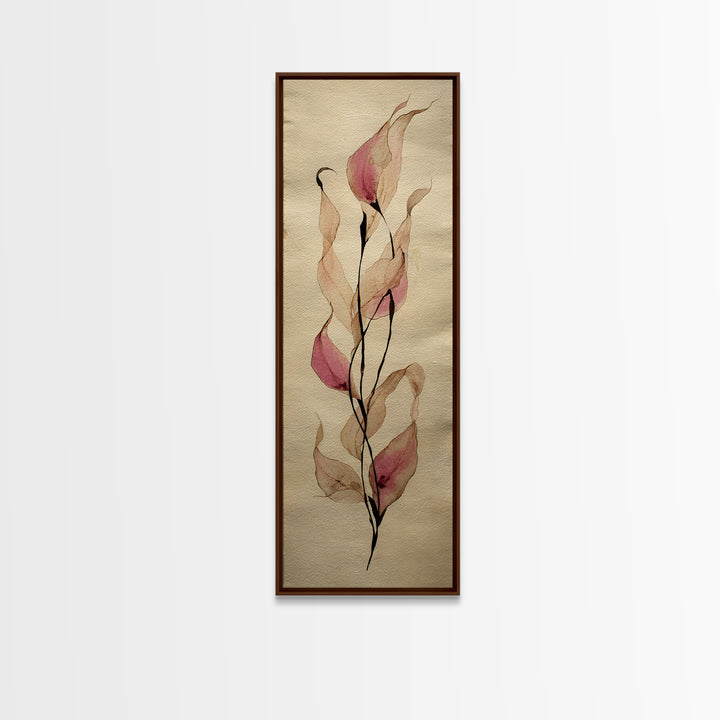 Minimal Botanical Ink Drawing on Handmade Paper Canvas Print, Art, Art Deco, Living Room Decor, Fine Art, Printable Art, ART-1x3-41