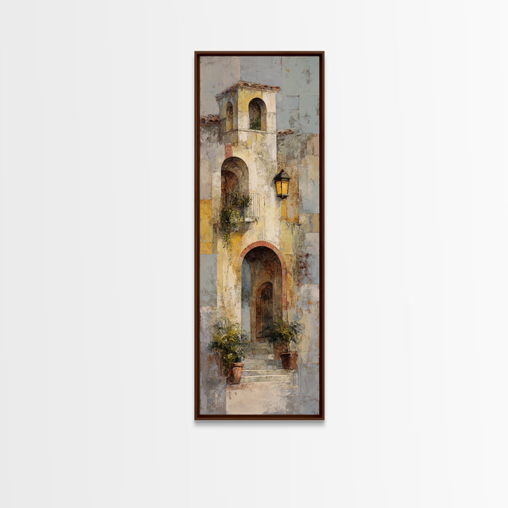 Architectural Archway in Warm Mediterranean Light Framed Canvas Print, Art, Black Art, Living Room Decor, Watercolor Art, ART-1x3-58