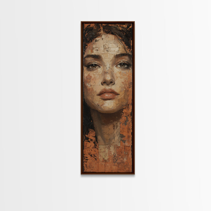 Expressive Portrait with Dramatic Light and Textured Framed Canvas Print, Art, Living Room Decor, Fine Art, Art Nouveau, ART-1x3-64