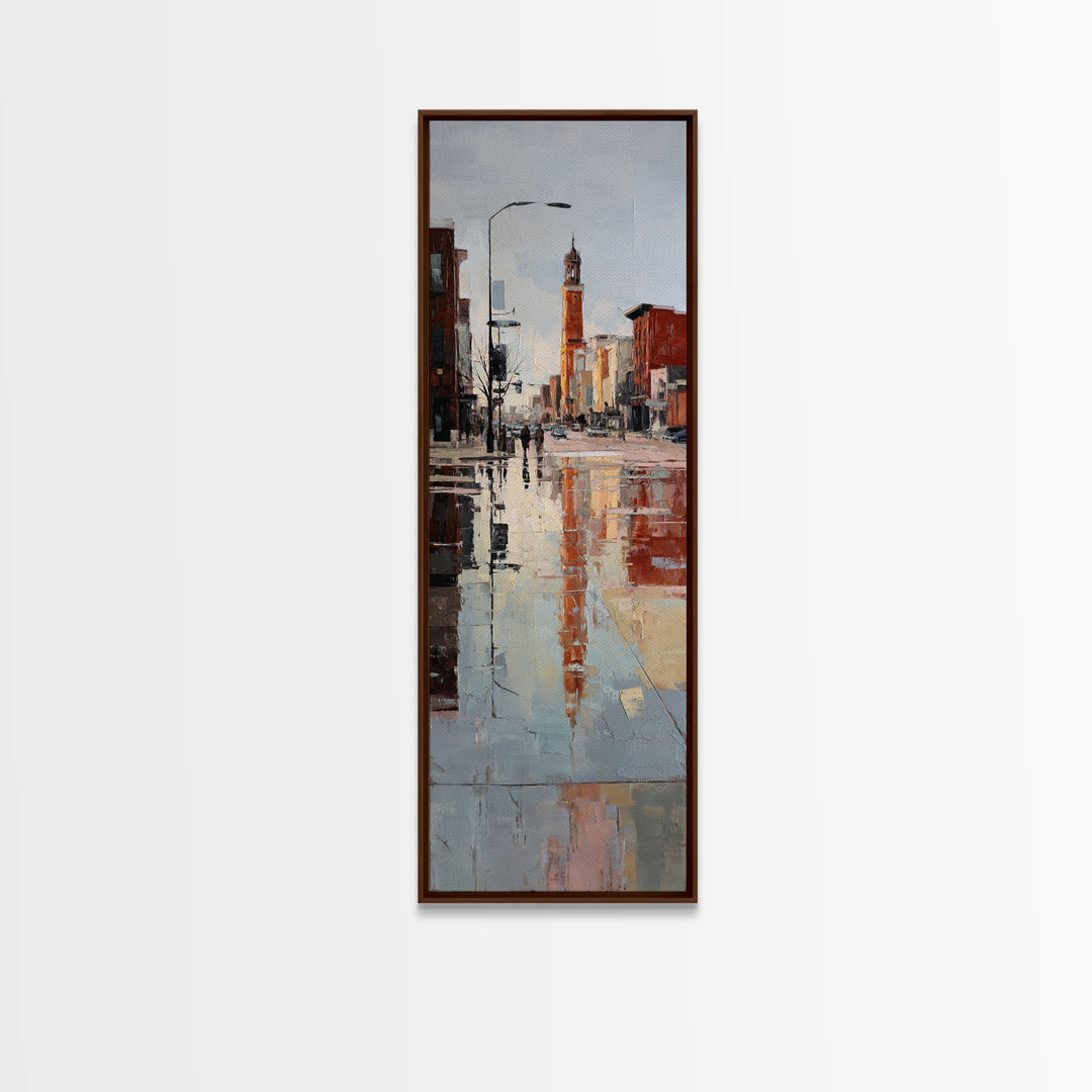 Moody City Scene Reflected Framed Canvas Print, Art, Prints Wall Art, Living Room Decor, Fine Art, Fine Art Print, ART-1x3-70