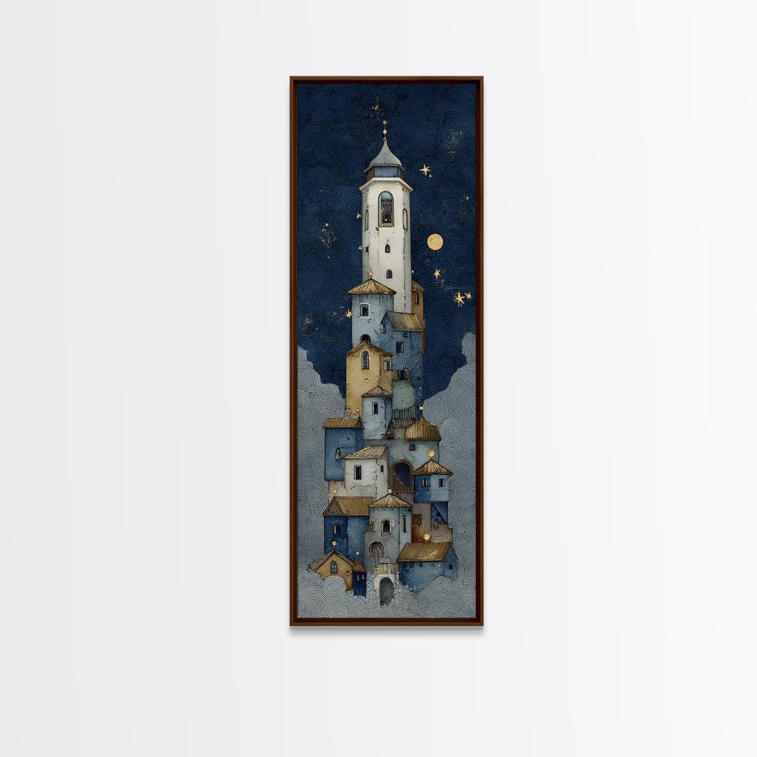 Naive Folk Art Village Framed Canvas Print, Art, Printable Wall Art, Living Room Decor, Fine Art, Canvas Art, ART-1x3-80