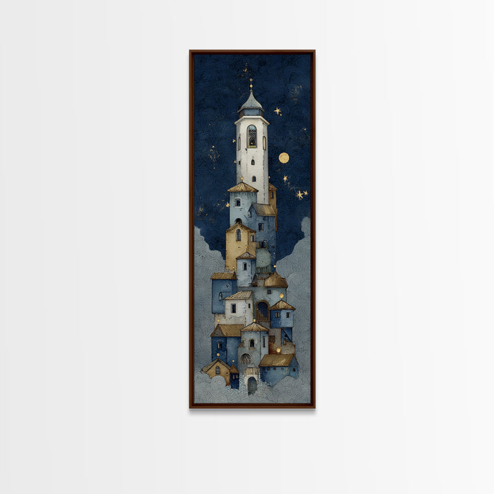 Naive Folk Art Village Framed Canvas Print, Art, Printable Wall Art, Living Room Decor, Fine Art, Canvas Art, ART-1x3-80