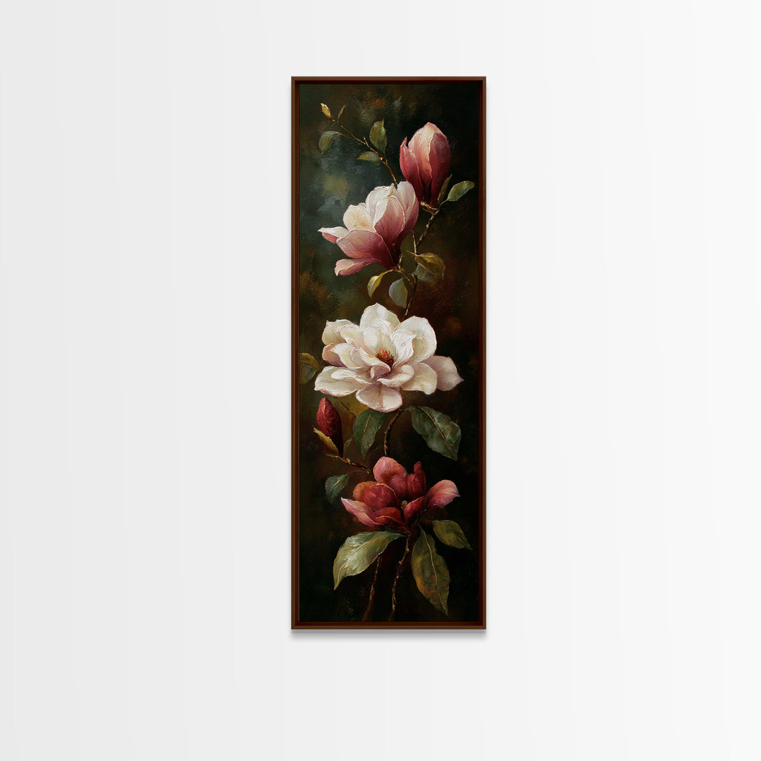Romantic Floral Oil Painting Framed Canvas Print, Art, Art Commission, Living Room Decor, Fine Art, Black Art, ART-1x3-92