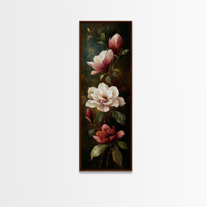 Romantic Floral Oil Painting Framed Canvas Print, Art, Art Commission, Living Room Decor, Fine Art, Black Art, ART-1x3-92