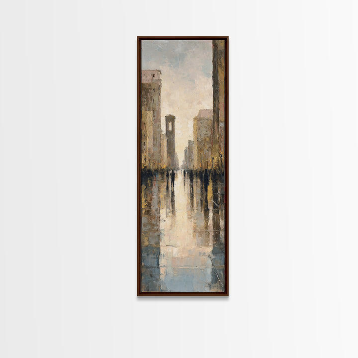 Moody City Scene Reflected Canvas Print, Art, Pink Wall Art, Living Room Decor, Fine Art, Textured Painting, ART-1x3-94