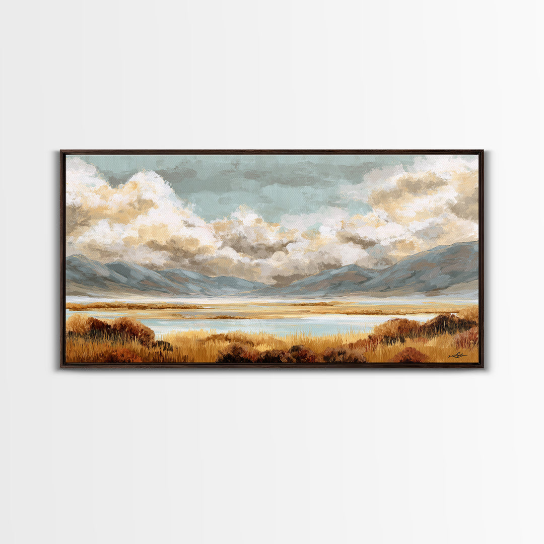 Quiet Mountain Scene Framed Canvas Print, Art, Statement Artwork, Living Room Decor, Fine Art, Digital Art, Printable Wall Art, ART-2x1-13