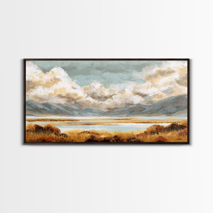 Quiet Mountain Scene Framed Canvas Print, Art, Statement Artwork, Living Room Decor, Fine Art, Digital Art, Printable Wall Art, ART-2x1-13