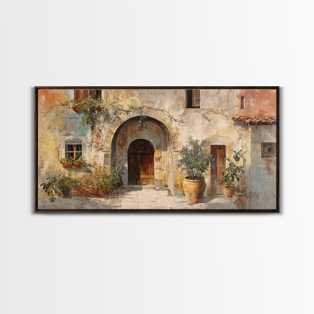 Architectural Archway in Warm Mediterranean Light Framed Canvas Print, Art, Home Decor, Living Room Decor, Fine Art, ART-2x1-18