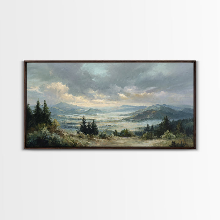 Quiet Mountain Scene Framed Canvas Print, Art, Statement Artwork, Living Room Decor, Fine Art, Digital Art, Printable Wall Art, ART-2x1-37