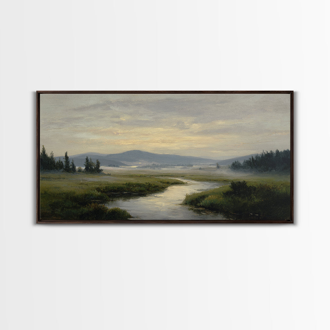 Classic Landscape with Winding River and Atmospheric Canvas Print, Art, Digital Wall Art, Living Room Decor, Fine Art, ART-2x1-47