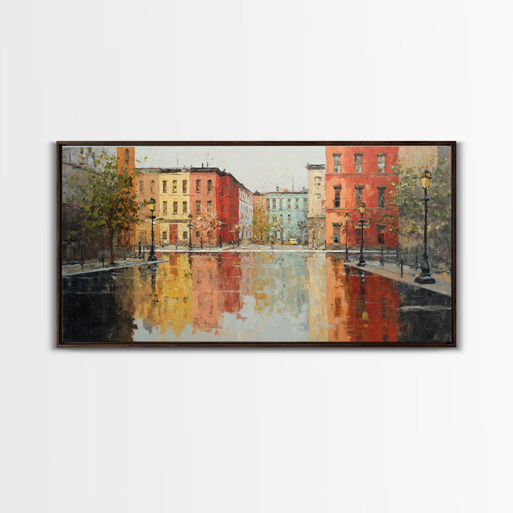 Moody City Scene Reflected Canvas Print, Art, Luxury Decor, Living Room Decor, Fine Art, Metal Wall Art, Art Commission, ART-2x1-54