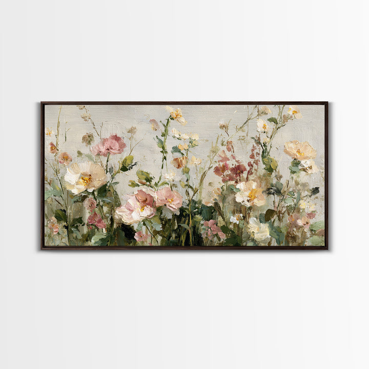 Painterly Meadow with Loose Impressionist Flowers Framed Canvas Print, Art, Canvas Art, Living Room Decor, Watercolor Art, ART-2x1-59