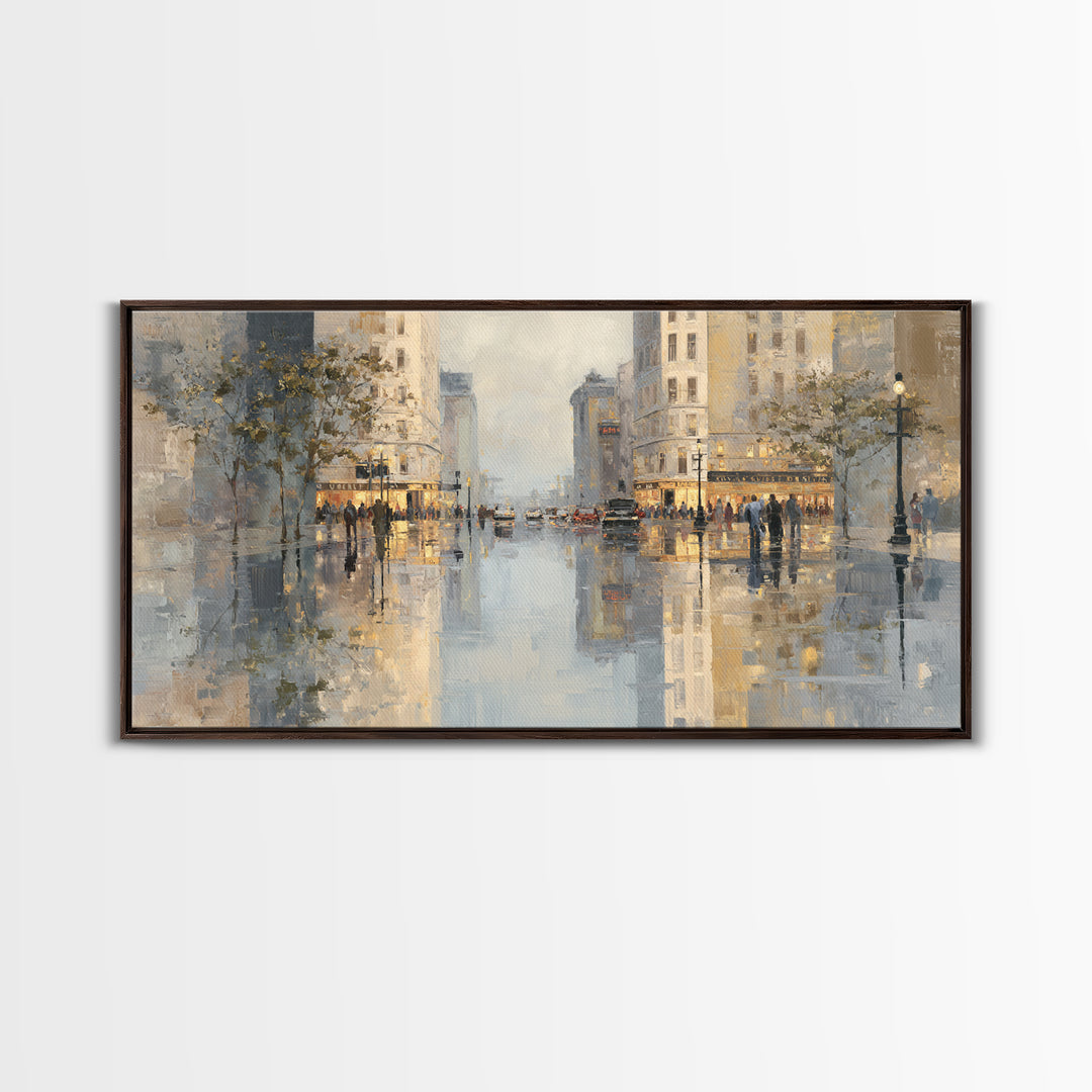 Moody City Scene Reflected Framed Canvas Print, Art, Neutral Decor, Living Room Decor, Fine Art, Art Prints, ART-2x1-6