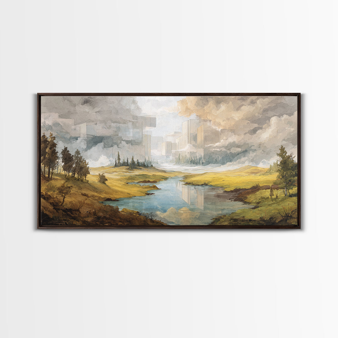 Surreal Dream Landscape Framed Canvas Print, Art, Contemporary Art, Living Room Decor, Fine Art, Art Deco, Original Art, ART-2x1-7