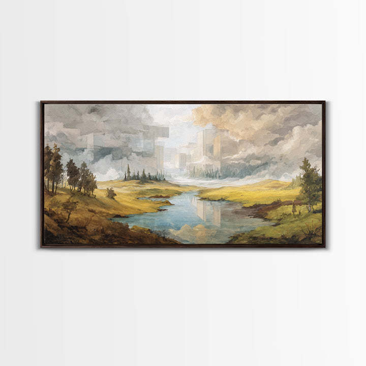 Surreal Dream Landscape Framed Canvas Print, Art, Contemporary Art, Living Room Decor, Fine Art, Art Deco, Original Art, ART-2x1-7