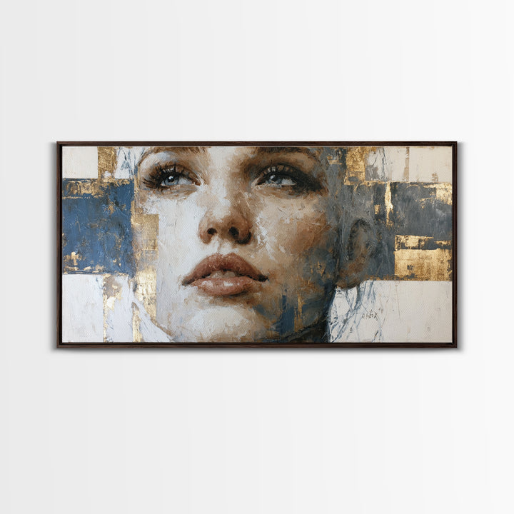 Expressive Portrait with Dramatic Light and Textured Framed Canvas Print, Art, Art Commission, Living Room Decor, Oil Painting, ART-2x1-72
