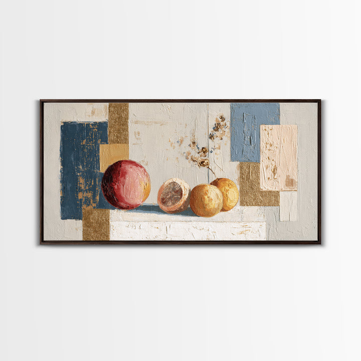 Bold Pop Fruit Composition Framed Canvas Print, Art, Abstract Art, Living Room Decor, Fine Art, Pink Wall Art, ART-2x1-84