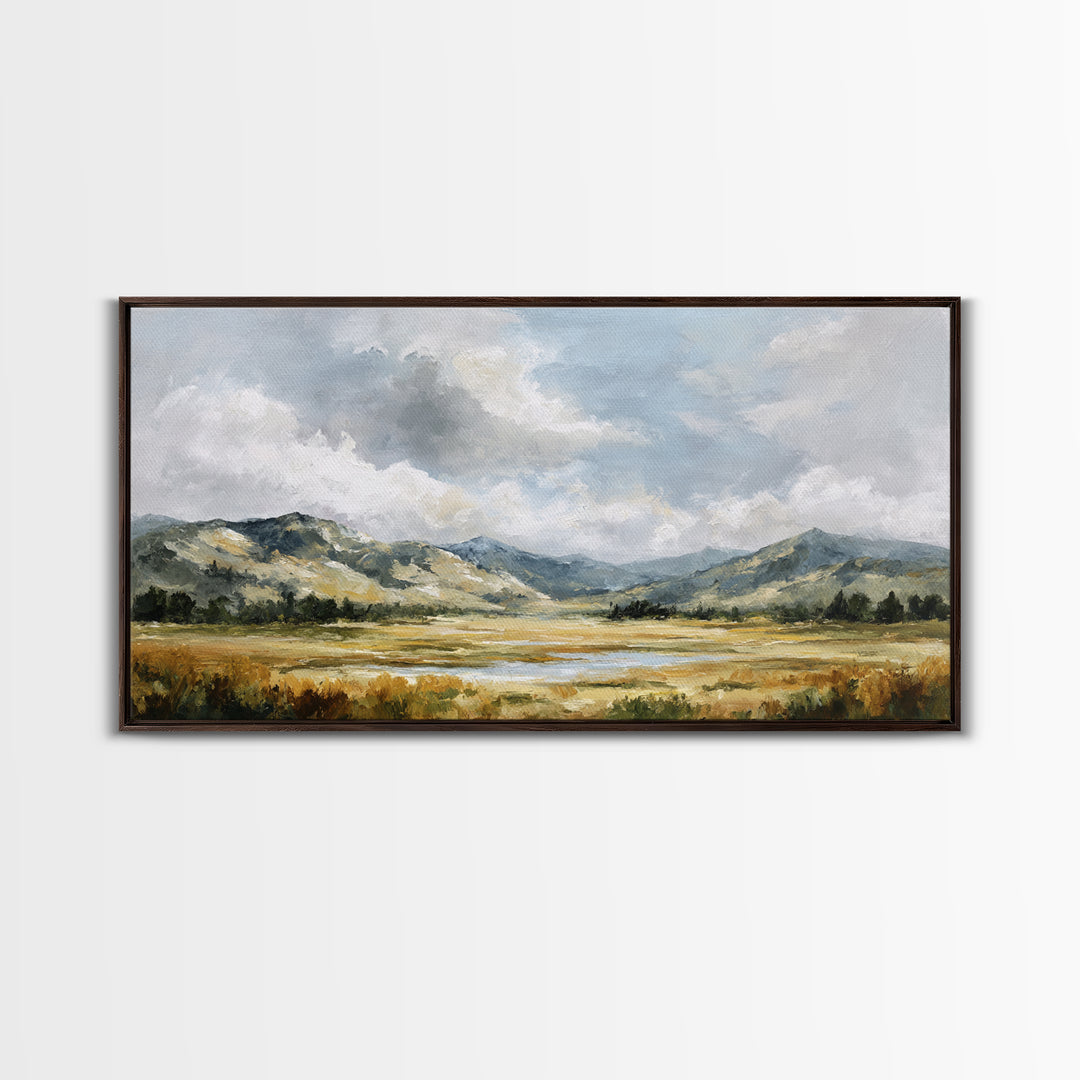 Quiet Mountain Scene Framed Canvas Print, Art, Art Print, Living Room Decor, Fine Art, Canvas Wall Art, Abstract Art, ART-2x1-85
