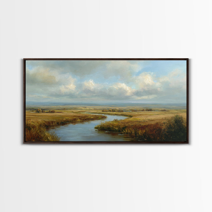 Classic Landscape with Winding River and Atmospheric Canvas Print, Art, Abstract Wall Art, Living Room Decor, ART-2x1-95