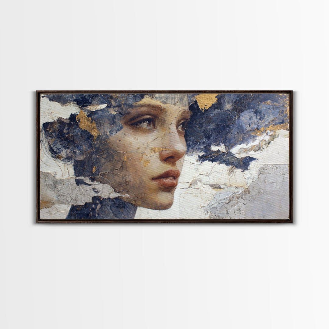 Expressive Portrait with Dramatic Light and Textured Framed Canvas Print, Art, Textured Wall Art, Living Room Decor, Fine Art, ART-2x1-96