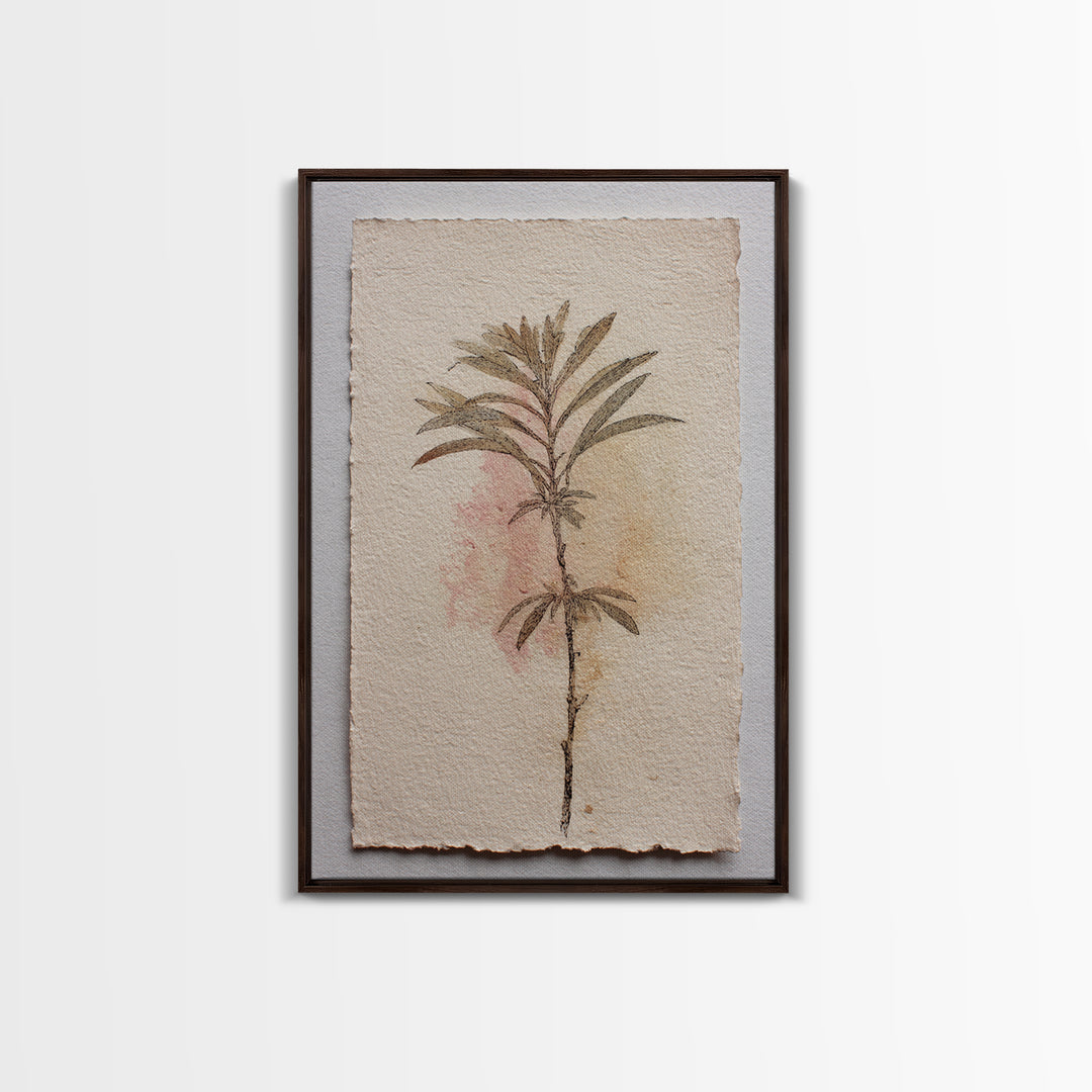 Minimal Botanical Ink Drawing on Handmade Paper Framed Canvas Print, Art, Room Decor, Living Room Decor, Fine Art, ART-2x3-13