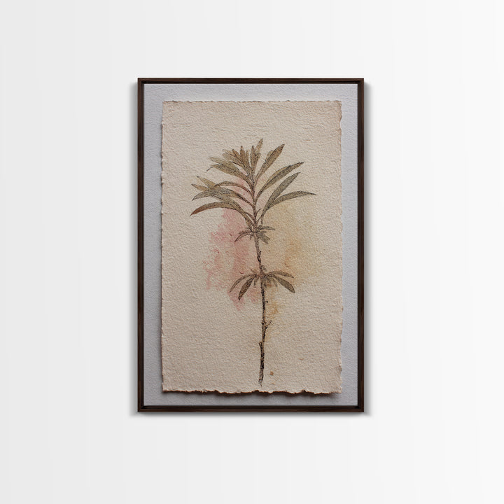 Minimal Botanical Ink Drawing on Handmade Paper Framed Canvas Print, Art, Room Decor, Living Room Decor, Fine Art, ART-2x3-13