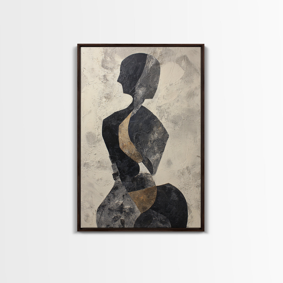 Simple Monochrome Figure Study Framed Canvas Print, Art, Black Art, Living Room Decor, Fine Art, Wall Decor, ART-2x3-44