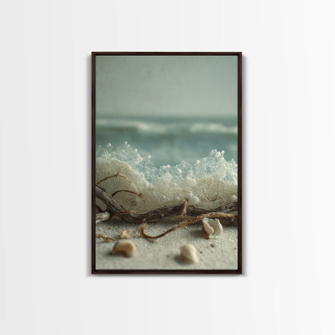 Dramatic Seascape with Foam and Storm Clouds Framed Canvas Print, Art, Prints Wall Art, Living Room Decor, Abstract Art, ART-2x3-56