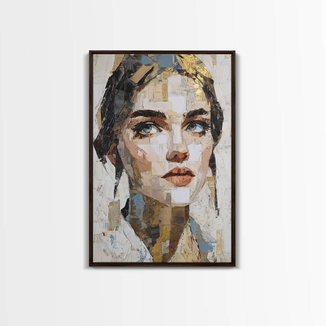 Expressive Portrait with Dramatic Light and Textured Framed Canvas Print, Art, Fine Art Print, Living Room Decor, Oil Painting, ART-2x3-60