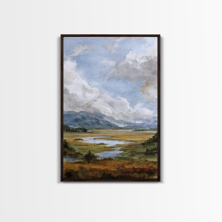 Quiet Mountain Scene Framed Canvas Print, Art, Digital Art, Living Room Decor, Fine Art, Abstract Art, Canvas Art, ART-2x3-73