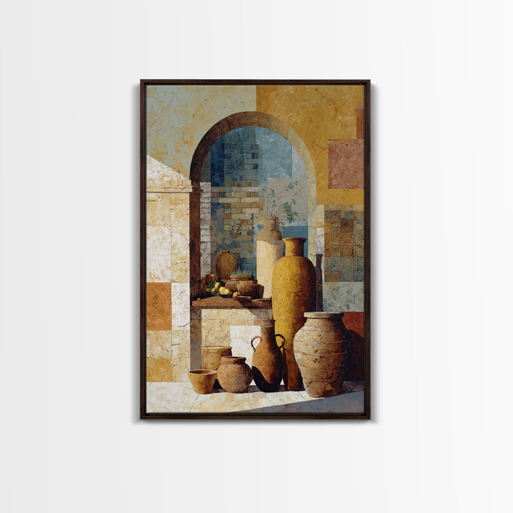 Architectural Archway in Warm Mediterranean Light Framed Canvas Print, Art, Minimalist Decor, Living Room Decor, Fine Art, ART-2x3-78
