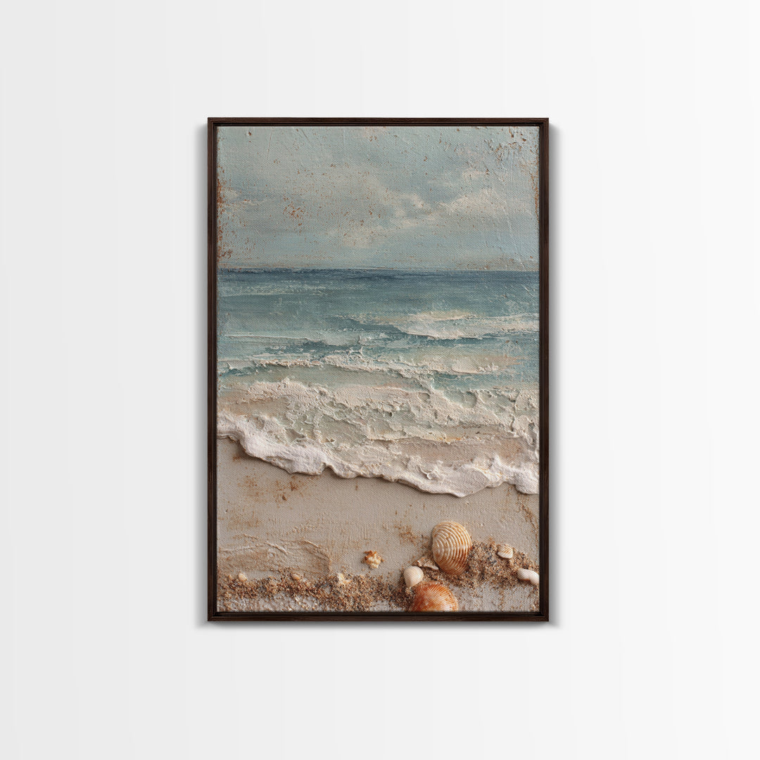 Dramatic Seascape with Foam and Storm Clouds Framed Canvas Print, Art, Art Deco, Living Room Decor, Oil Painting, ART-2x3-8
