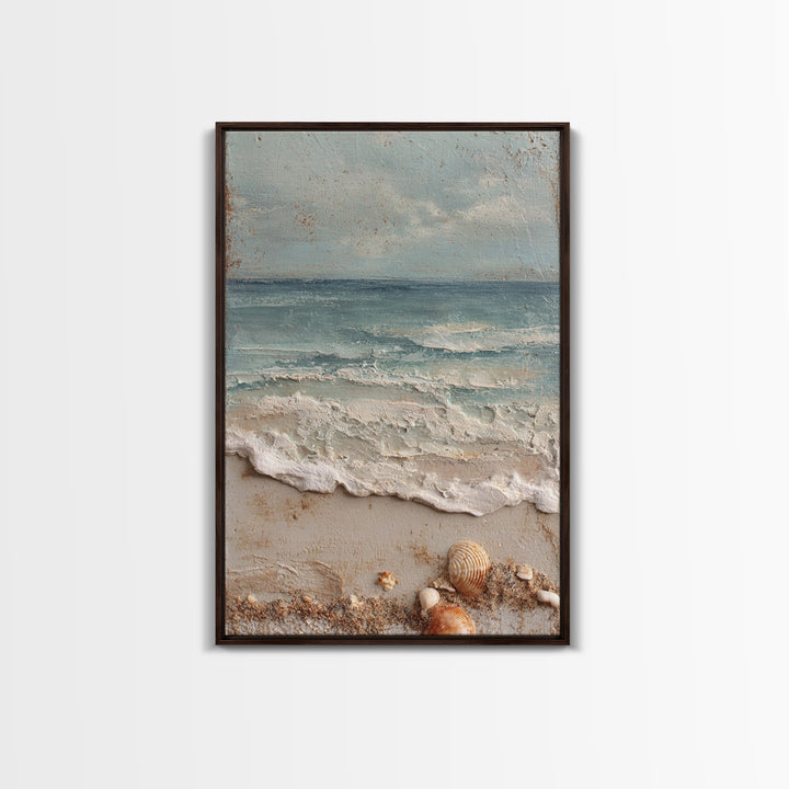 Dramatic Seascape with Foam and Storm Clouds Framed Canvas Print, Art, Art Deco, Living Room Decor, Oil Painting, ART-2x3-8