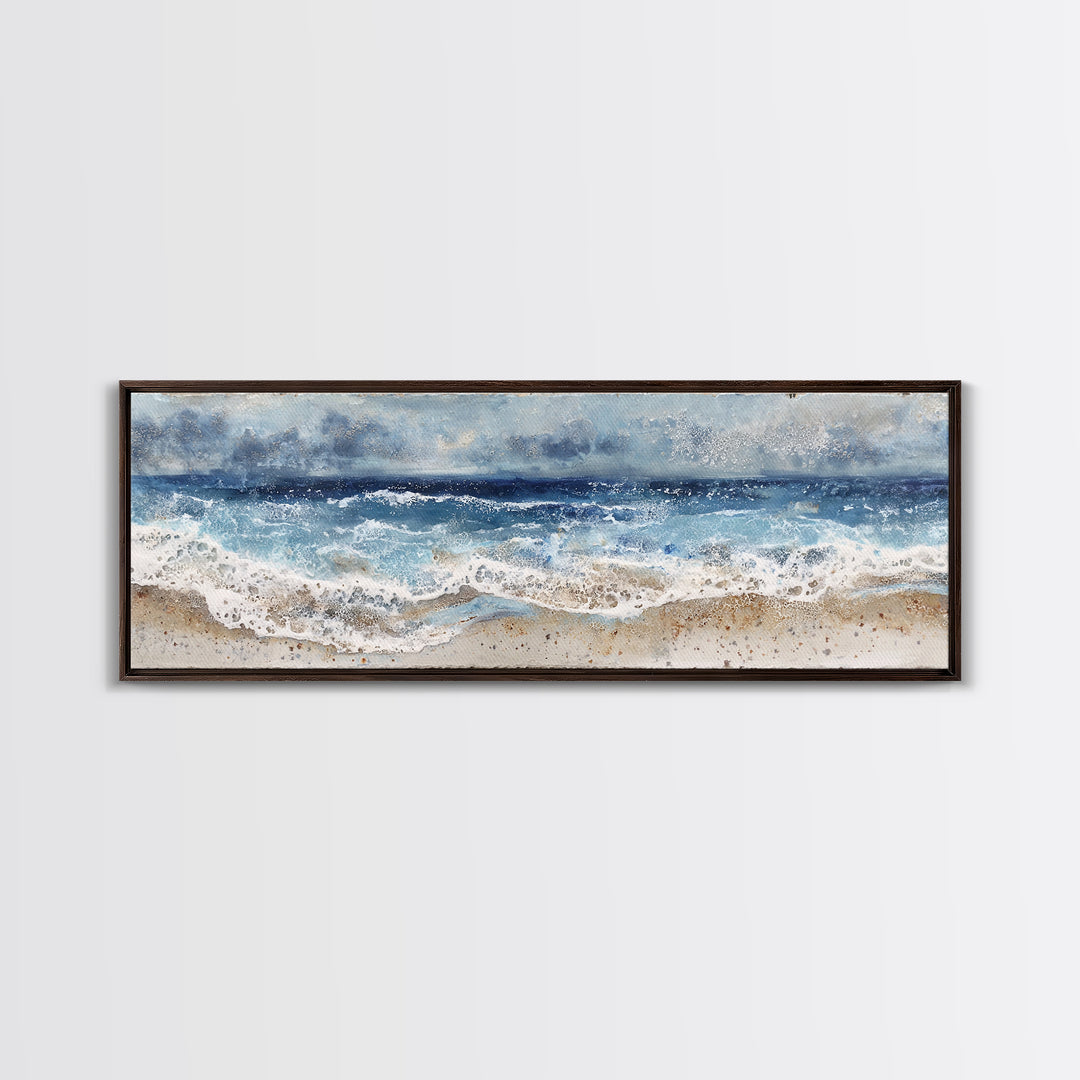 Dramatic Seascape with Foam and Storm Clouds Canvas Print, Art, Ai Art, Living Room Decor, Fine Art, Home Decor, ART-3x1-16