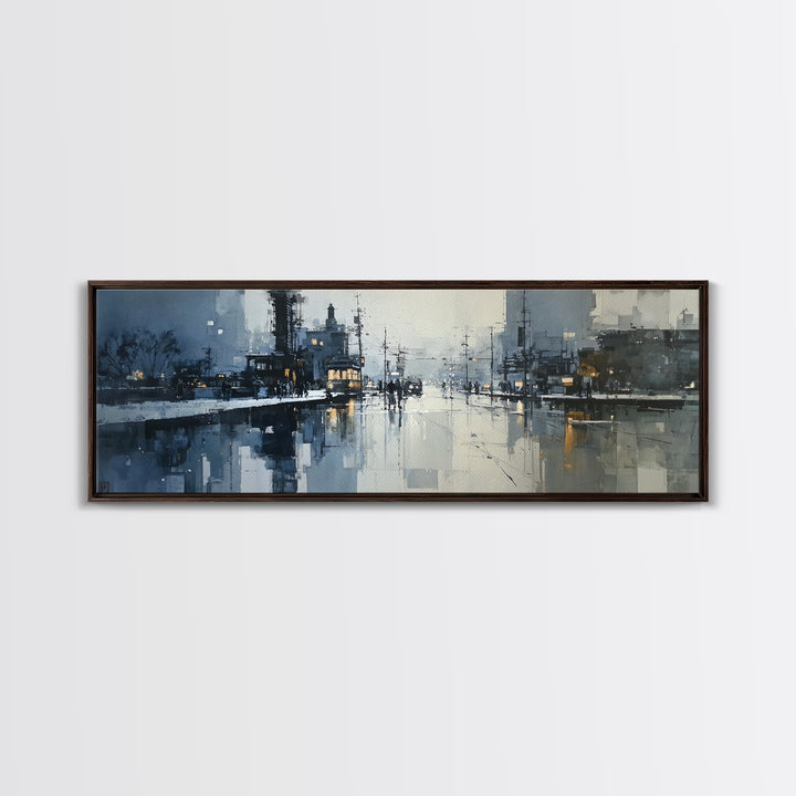 Moody City Scene Reflected Framed Canvas Print, Art, Wall Art, Living Room Decor, Fine Art, Original Art, Art Nouveau, ART-3x1-2