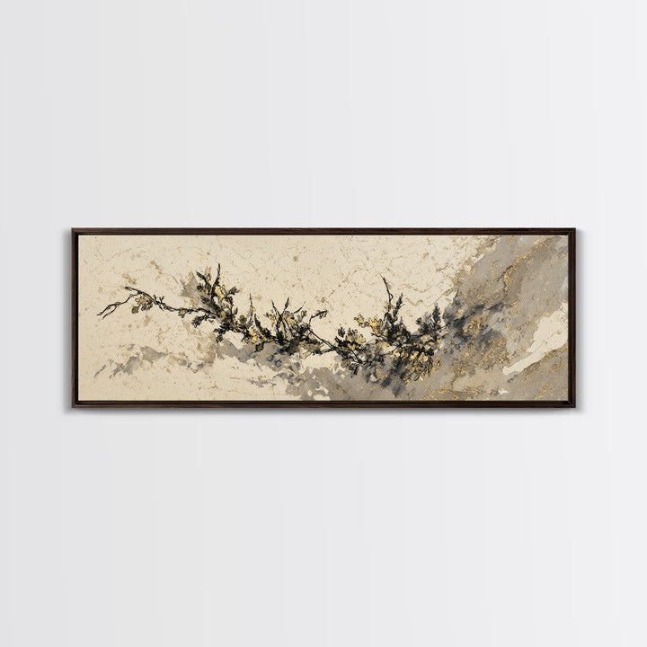 Minimal Botanical Ink Drawing on Handmade Paper Canvas Print, Art, Art Deco, Living Room Decor, Fine Art, Printable Art, ART-3x1-21